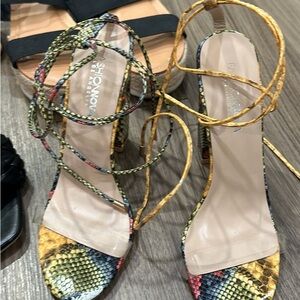 Snake skin pattern wrap heels
